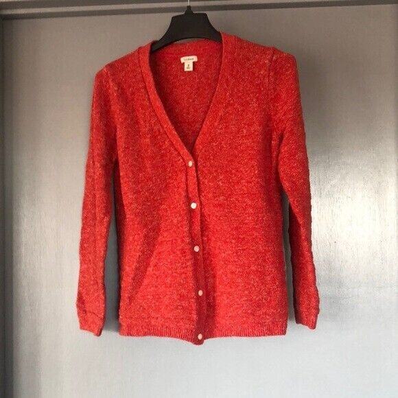 L.L. Bean Red Cotton V-Neck Cardigan Long Sleeve Sweater Button Front Size M - Picture 1 of 7